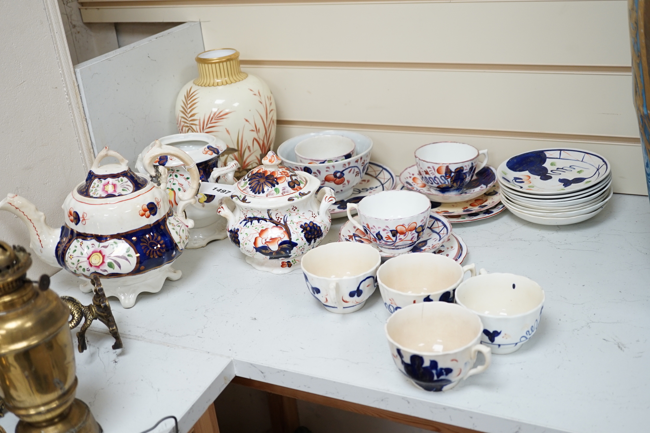 A Crown Derby Aesthetic period vase and a Welsh Gawdy teaset